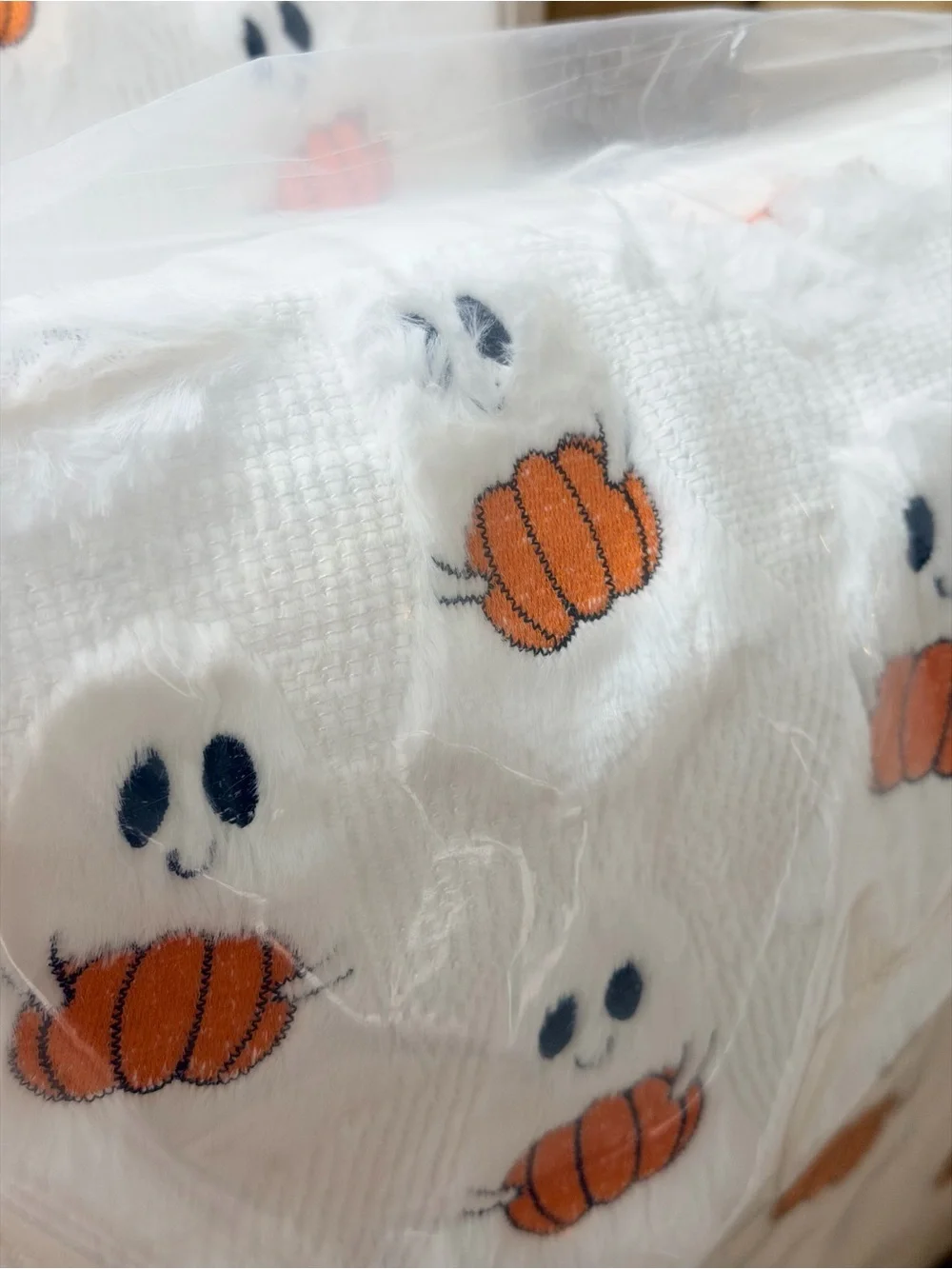 2 NWT Ghost & Pumpkin Embroidered Decorative Throw Cushions | Pillows. Faux Fur